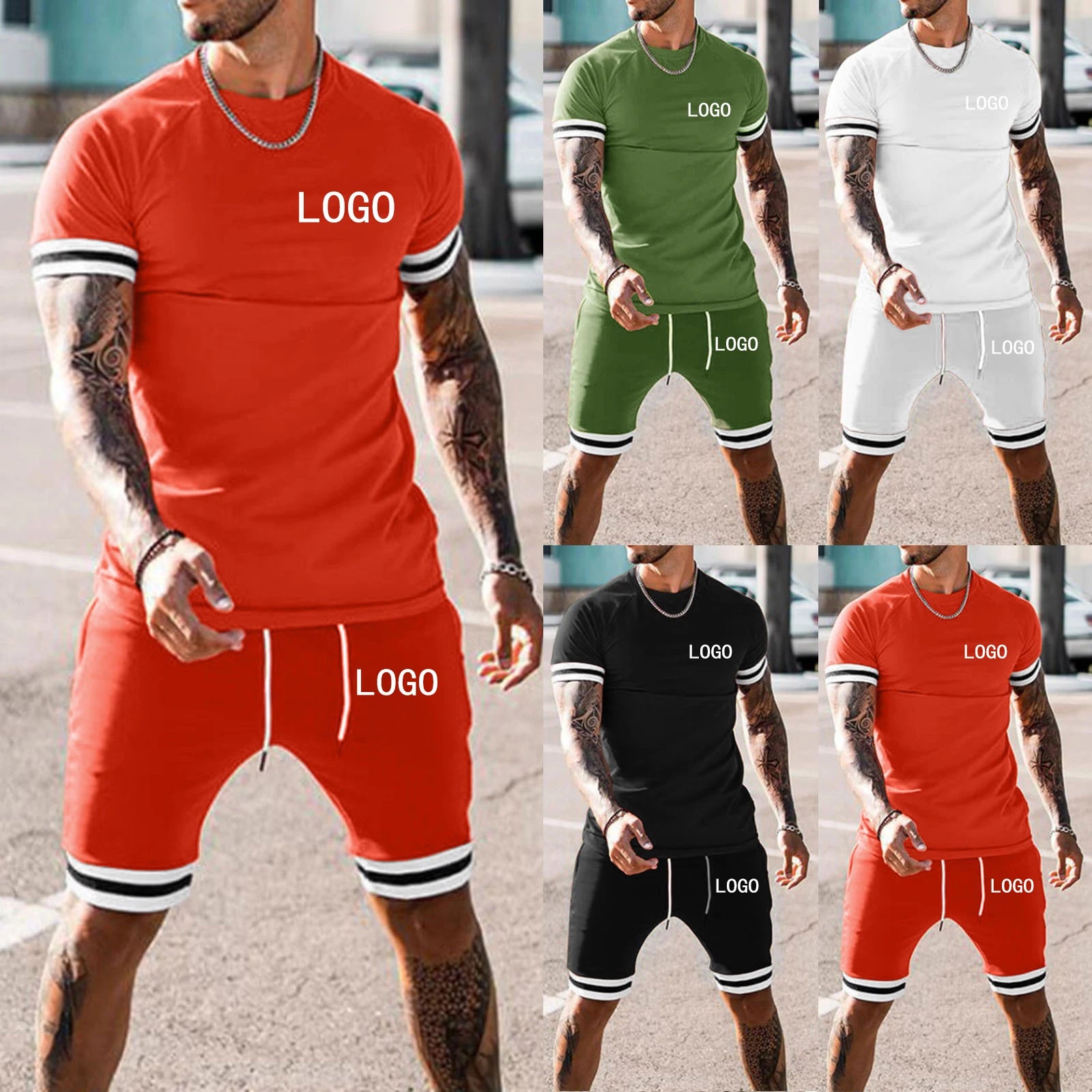 Custom logo  Tracksuit Private Label Sweat Track Suit Set Shorts Pants Men Summer t Shirt and Short Set for Men Jogging Wear