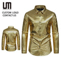 Custom New Gold Stage Night Shirt Long Sleeve Party Top Nightclub Disco Shirt Prom Dress Shirt for Men