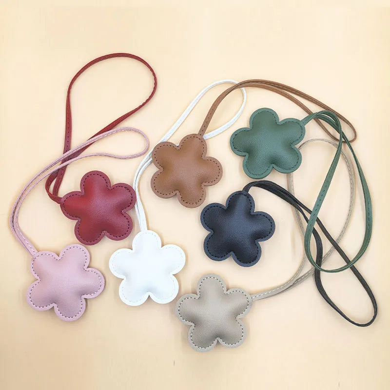 Cute PU Leather Flower Leather Tags Stuffed Leather Hang Bag Pendant Key RIng Accessories Ornament Wristlet Bag Charms