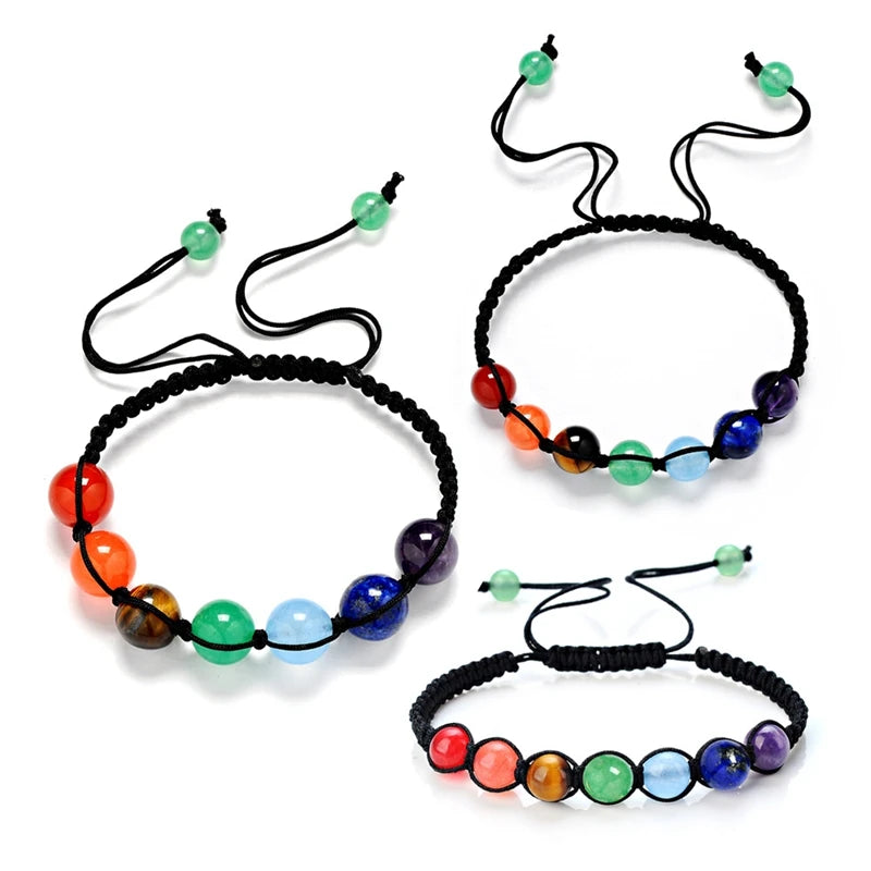 Handmade Braided Adjustable Knot Real GEM 8MM Natural Stone Beads Women Men Yoga Healing 7 Chakra Bracelet Jewelry