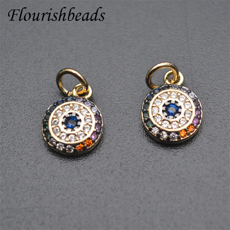 High Quality Anti Fading 18K Gold Plating Colorful CZ Pave Small Round  Charms for Jewelry Earring Bracelet Necklace Making