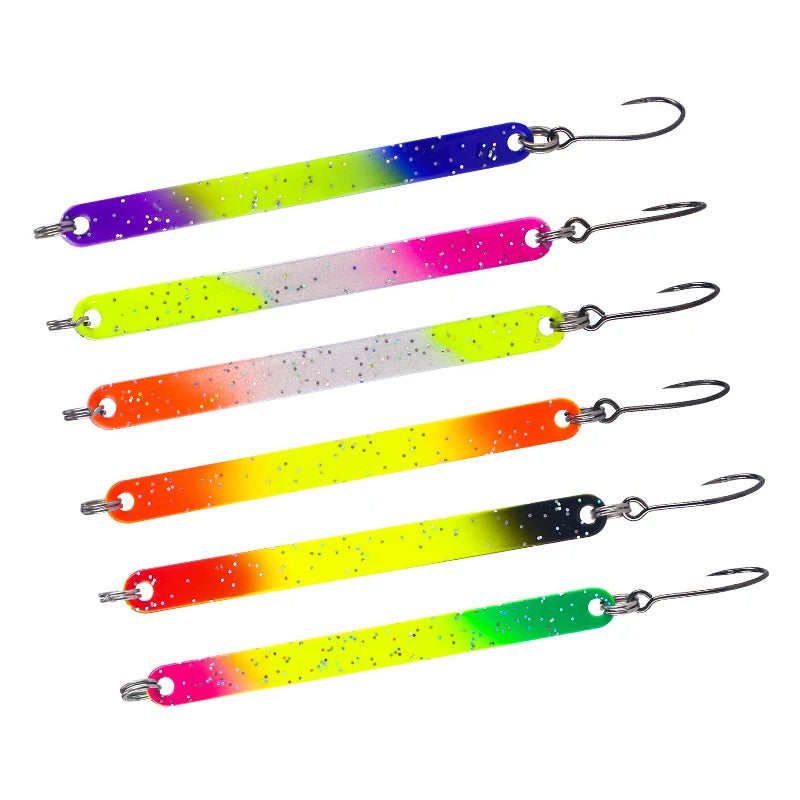 WEIHE 2.5g/3g/4g 6Colors Slender Colorful Shape Artificial Copper Metal Fishing Spoon with Single Hook Trout Fishing