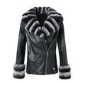New Arrival Women Genuine Sheepskin Fluffy Chinchilla Fur Leather Jackets With Detachable Sleeve and Rex Rabbit Fur Collar