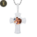 Iced Out Cross Photo Pendant Gold Plated Brass Micro Paved Zircon Diamond Memory Jewelry Custom Picture Necklace