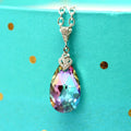 CAOSHI 925 Silver Plated Jewelry Multicolor Pear Cut Crystal Chain Women  or Girls Waterdrop Cubic Zirconia Pendant Necklace