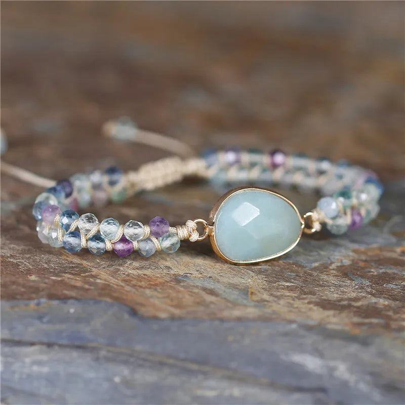 YueTong Aventurine Gemstone Charm Bracelet Handmade Fluorite Braided Bead Bracelet  Friendship Jewelry Wholesale Dropshipping