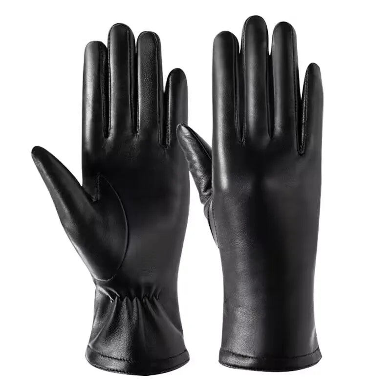 Winter Genuine Sheepskin Leather Gloves for Women Warm Driving Touchscreen Driving Texting Cashmere Lined Gloves