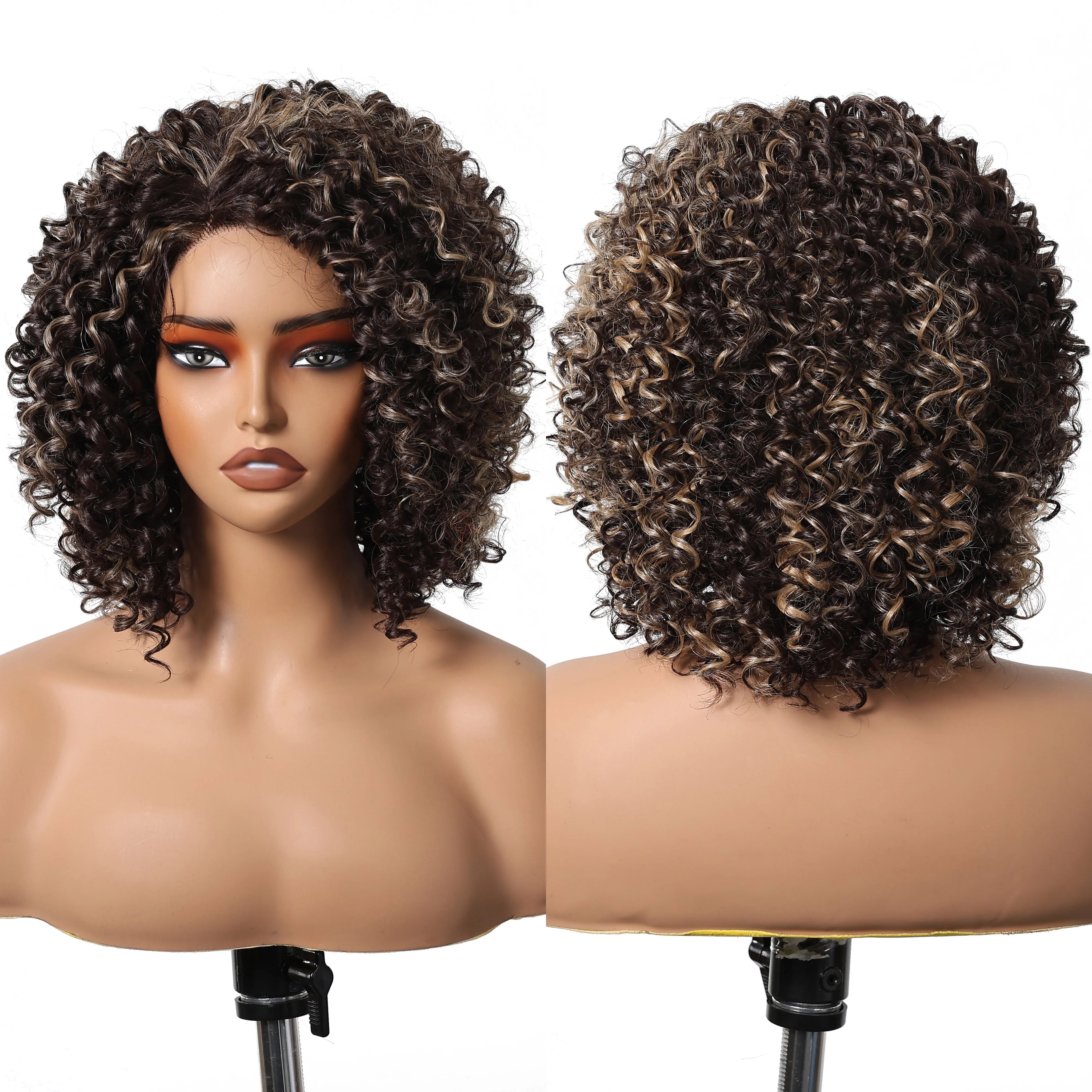 Future Chemical Fiber Synthetic Short Curly Lace Wig Brown Stripe African Super Curly Wig High Quality Chemical Fiber Smooth