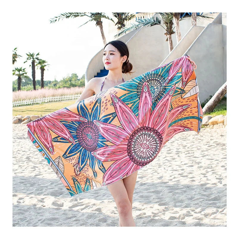 Eco Friendly Quick Drying Digital Printed Microfiber Beach Towel With Travel Bag