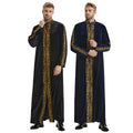 Thobe Men Muslim Muslim Robe Middle East Moroccan Thobe Golden Velvet Embroidered Robe for Men