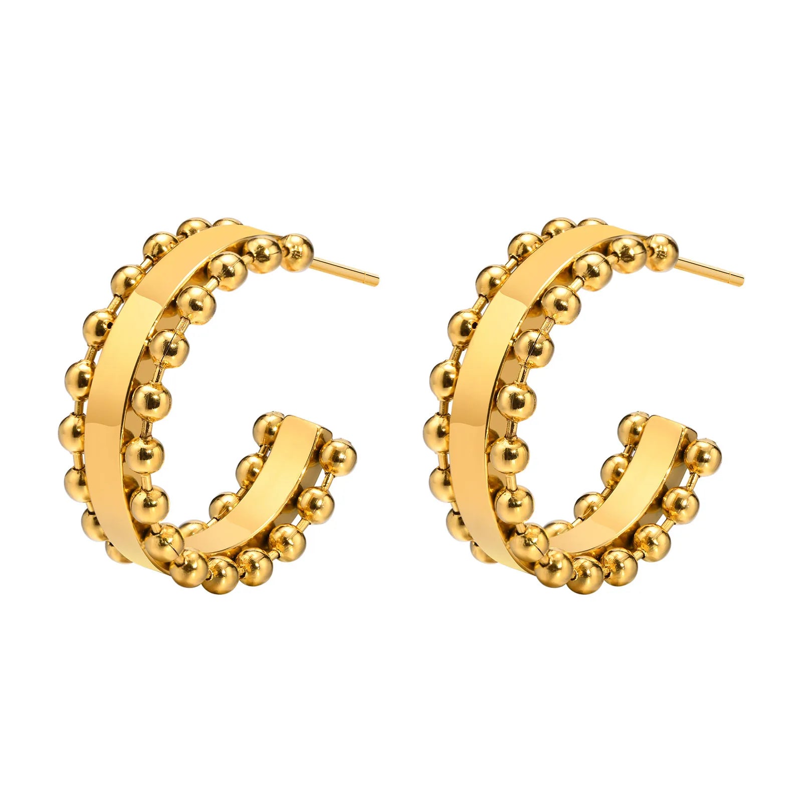Fashion Minimalist Jewelry Women C Shape Ball Bead Gold Stainless Steel Earrings