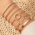 Bohemian 6 Pcs/Set Bracelet Set Gold Plated Women Tassel Hoop Chain Cuban Link Chains Hand Cuff Bangle Trendy Jewelry