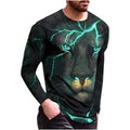 Fitspi Mens Tops Fashion 3D Lion Animal Printed Casual Long Sleeve T-Shirts for Men Graphic Tee Round Neck Pullover