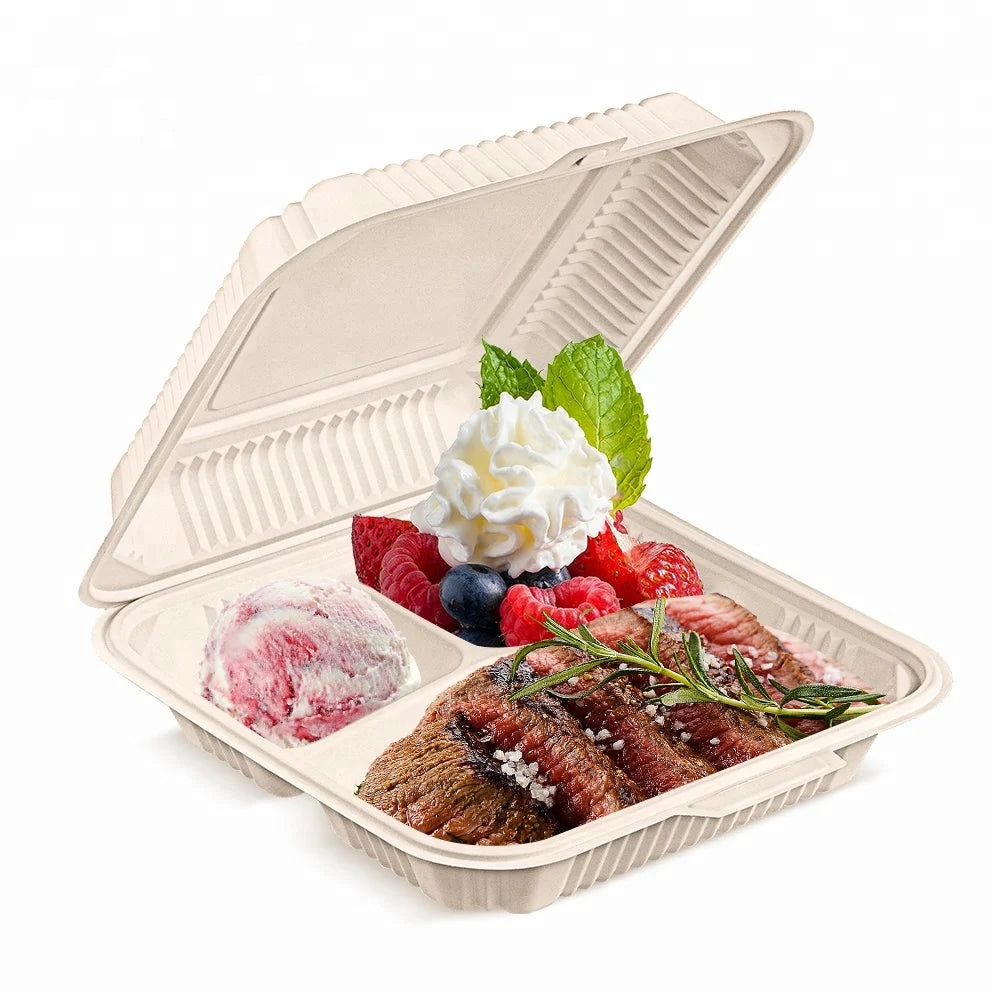 Biodegradable Food Container White Disposable Cornstarch Box With Lid Packaging Take Away Containers