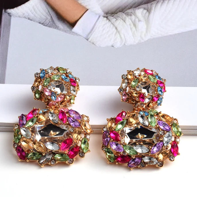 New Design Colorful Crystal Earrings High-quality Fashion Rhinestone Jewelry Accessories for Women Wholesale