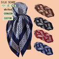 Greek Key Geometric Imitation Silk Square Scarf | Multicolor Satin Head Scarf Custom OEM ODM