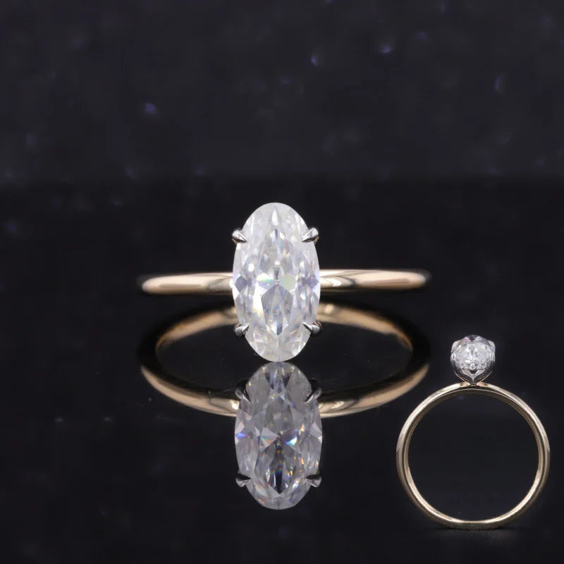 Starsgem Solitaire Yellow Gold Brilliant Crushed Ice 1 2 3 Carat 1.5ct 3ct 5ct Hidden Halo Oval Moissanite Ring