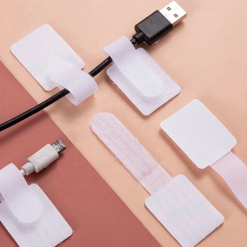 Cable Management Self-Adhesive Hook and Loop Cable Holder Cord Organizer Wall Strap Sticky Cable Strap for Office and Home