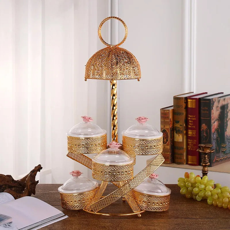 2023 Luxury Decoration Gold Serving Dishes Plates Metal Grids Dish Snack