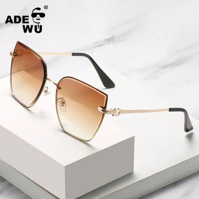 Oversized Large Frame Cut Edge Sunglasses Women Brand Designer Square Metal Leg Rimless Sunglasses Men Driving Shades XY9996