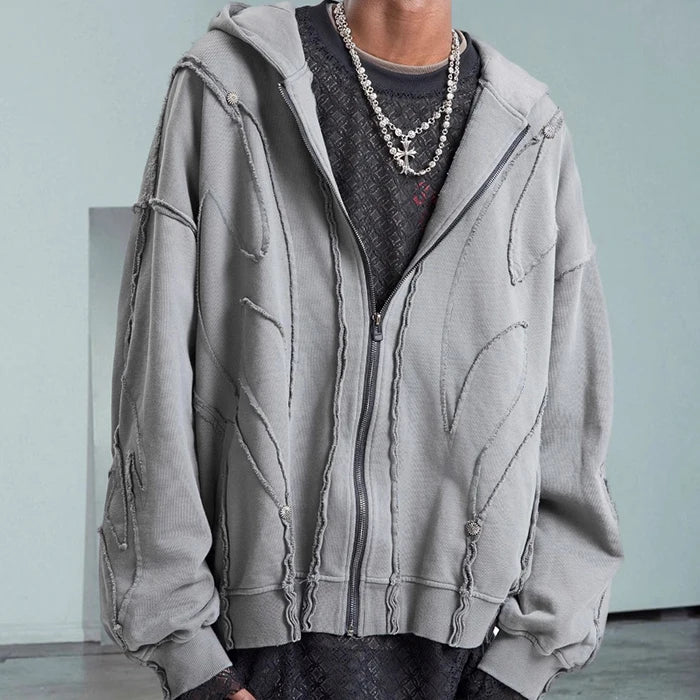 Custom Design Light Weight Zip up Hoodies Distressed Scattered Edge Hoodie Blank Dirty Fit Vintage Wash Zip up Hoodie