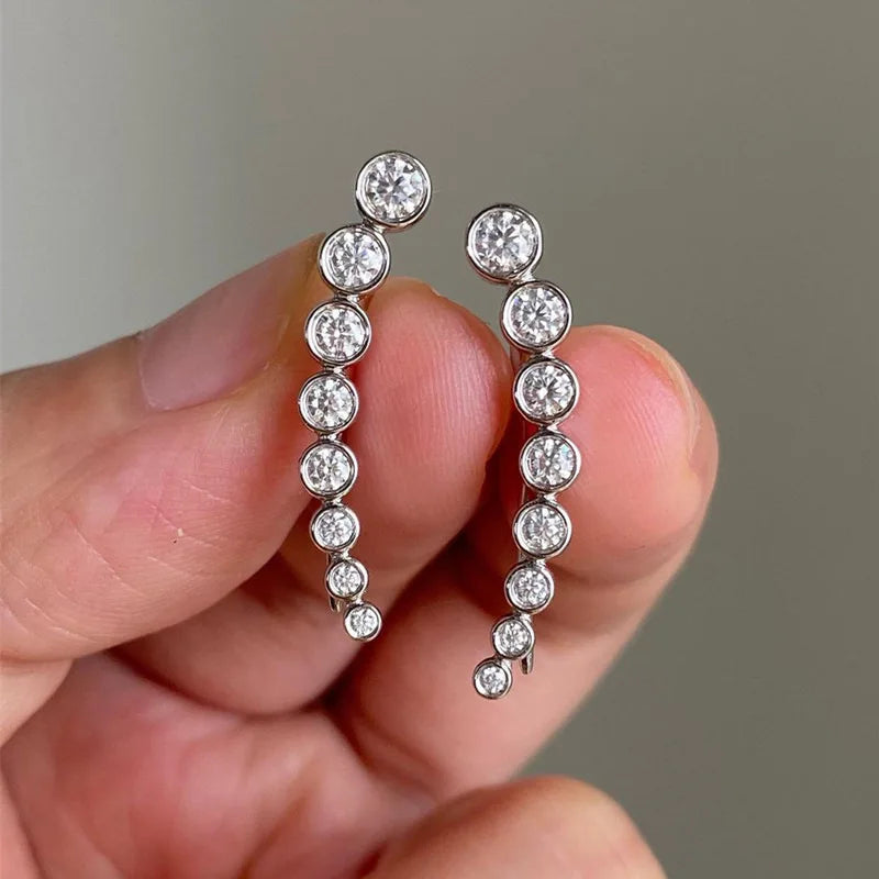 CAOSHI Customable Chic Round One Row Cubic Zirconia Hook Earrings for Vintage Party Silver Plated CZ Earrings for Women Jewelry