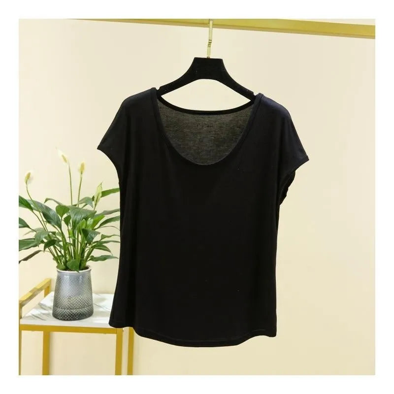 Women Modal Tshirt O Neck Sleeveless Solid Color Basic Tee Tops Loose T-shirt Plus Size Female Top Tshirt Summer Fashion Tshirt