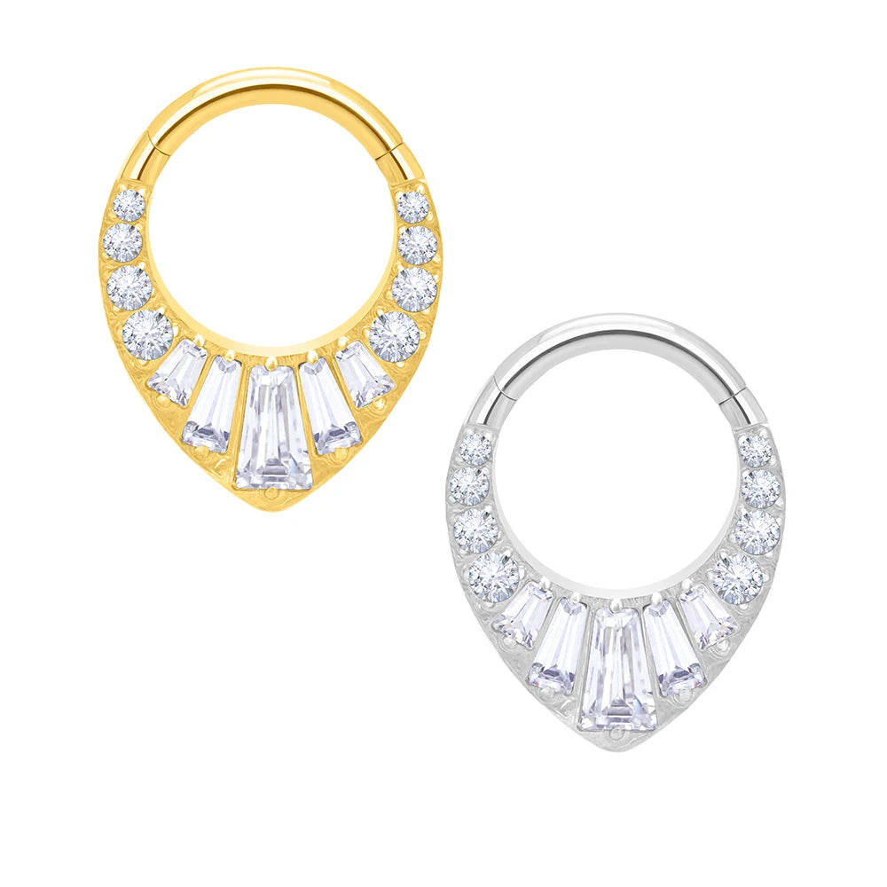ASTM F136 Titanium 16G Septum Jewelry Water Drop V Shape Zircon Nose Ring Daith Helix Cartilage Lobe Earring Piercing Jewelry