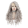 Celebrity Soft Grey Curly Futura Heat Resistant Henlon Fibre Transparent Synthetic Hair Lace Front Party Wigs