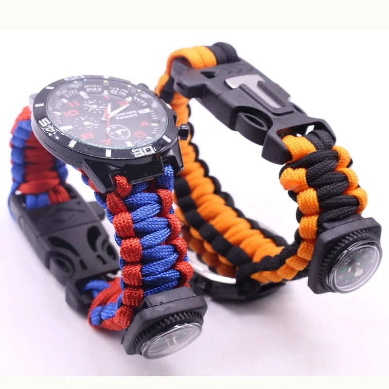 Multifunctional Outdoor Tactical Survival Watch Bracelet Tool Camping Hiking Climbing Emergencies Includes Whistle Fire Starter