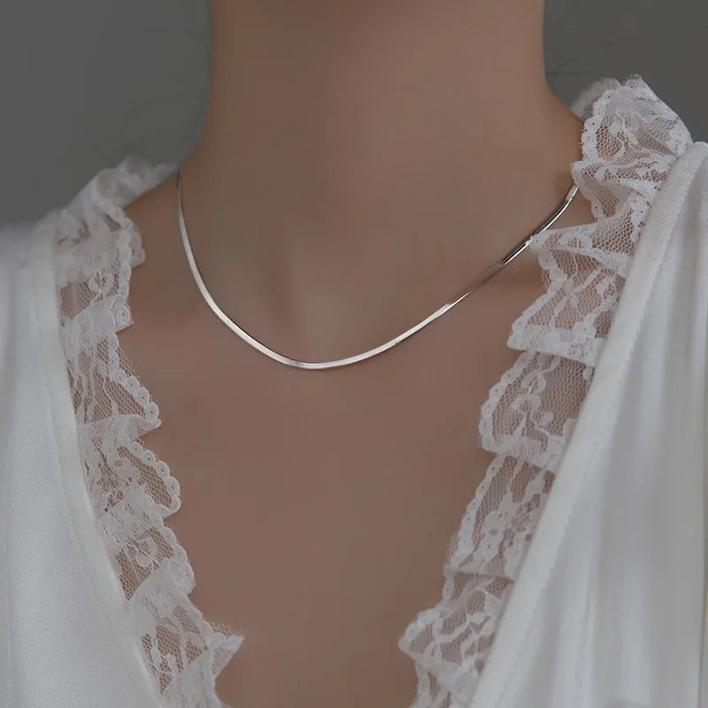 1.7MM/2.3MM Solid 925 Sterling Silver Snake Chain Necklace for Women Choker Necklaces Jewelry