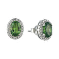 Oval Cut Green Tourmaline  Zircon Halo 925 Sterling Silver Stud Earrings Gold Rhodium Plated for Parties Anniversaries Gift