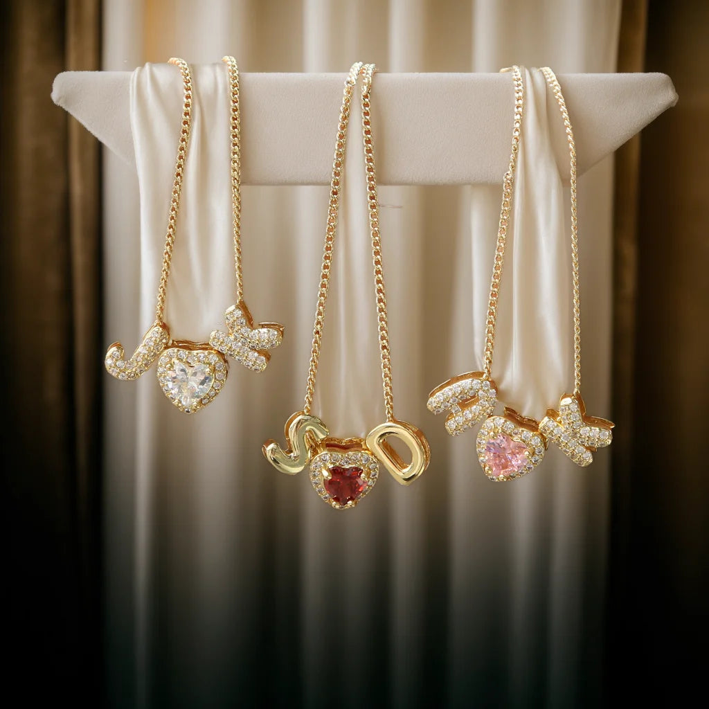Personalized Jewelry Alphabet Balloon Letter Initial Chain Gold Birthstone Charm Zirconia Mini 3D Puff Bubble Letter Necklace
