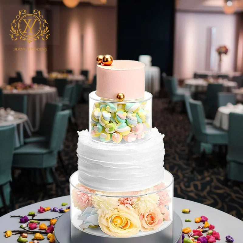 Clear Acrylic Divider Fillable Cake Tray Party Wedding Round Cake Display Stand Wedding Centerpiece Dessert Table Flower Stand