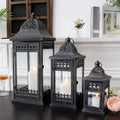 Set of Three Outdoor Big Candle Lantern Retro Style Chandelier Metal Candle Holder Lantern for Patio Yard Garden