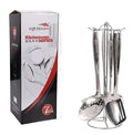 Nordic Style 201 Stainless Steel Kitchen Utensils Set with Stand Mirror Polished Spatula Ladle Skimmer Set Factory Wholesale