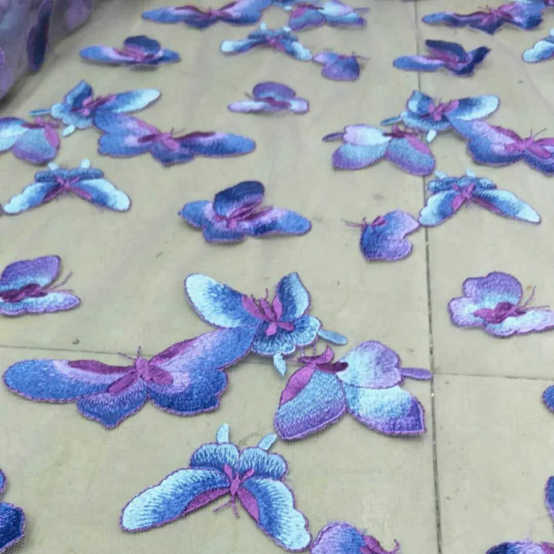 Multicolor Heavy Embroidered Butterfly Haute Couture Floral Fashion Paris Dress Lace Fabric