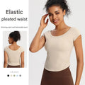 Women's Lightweight Breathable Gym Yoga Top Short Sleeves & Tight Fitting High Elasticity Draw String Design Sustainable Fashion