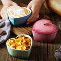 Christmas Bakeware Kitchen Utensil Souffle Cake Bowl Colorful Heart Shape Ceramic Baking Bowl with Lid