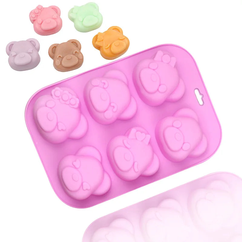 Cartoon Bear Silicone Cake Chocolate Soap Mold 6 Cavity Design Packaged in OPP Bag