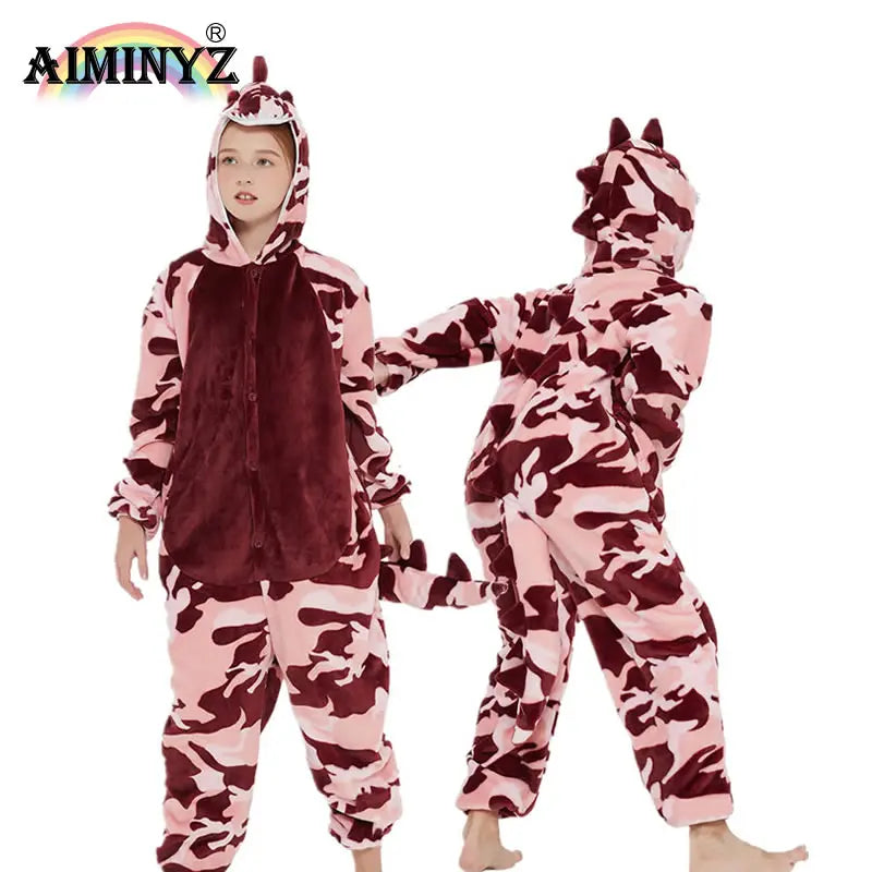 Wholesale 2023 Hot Sale Thermal Polar Flannel Spring Autumn Winter Women Cartoon Animal Hooded Onesie Pyjamas Camouflage Pink