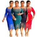 8619# Luxury Plus Size Party Dresses Women Casual Beaded Rhinestone Evening Dress Africa Church Dresses for Women