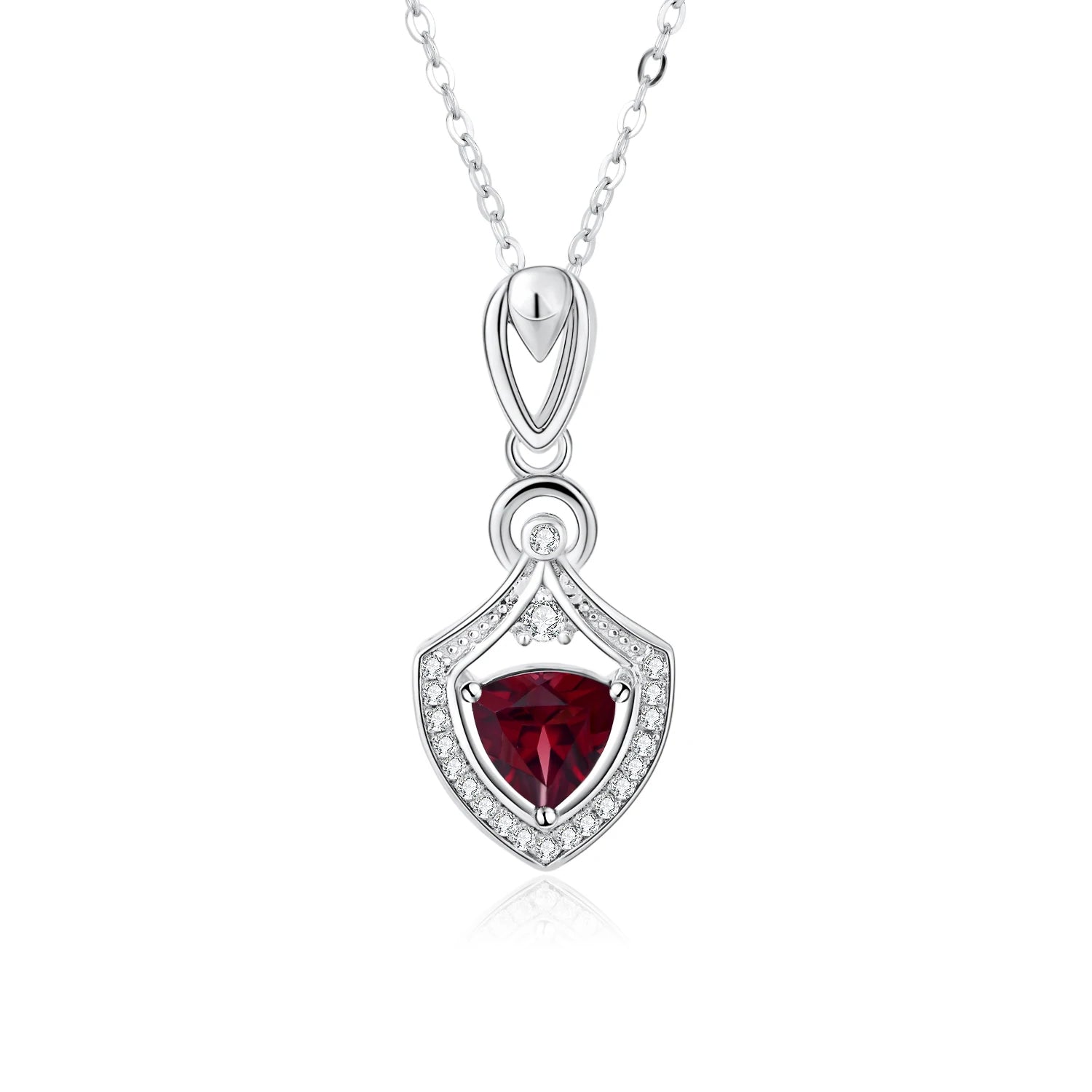 YBO Trendy Natural Garnet CZ 925 Sterling Silver Necklace Trillion Stone Shield Pendants for Women for Weddings