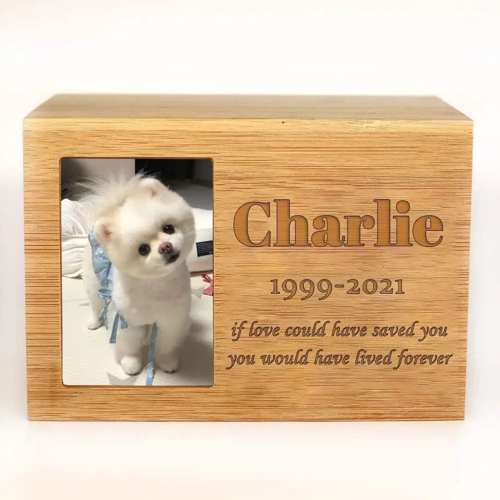 Custom Bamboo Cat and Dog Pet Cremation Urn Pet Memorial Gray Photo Box Pet Coffin