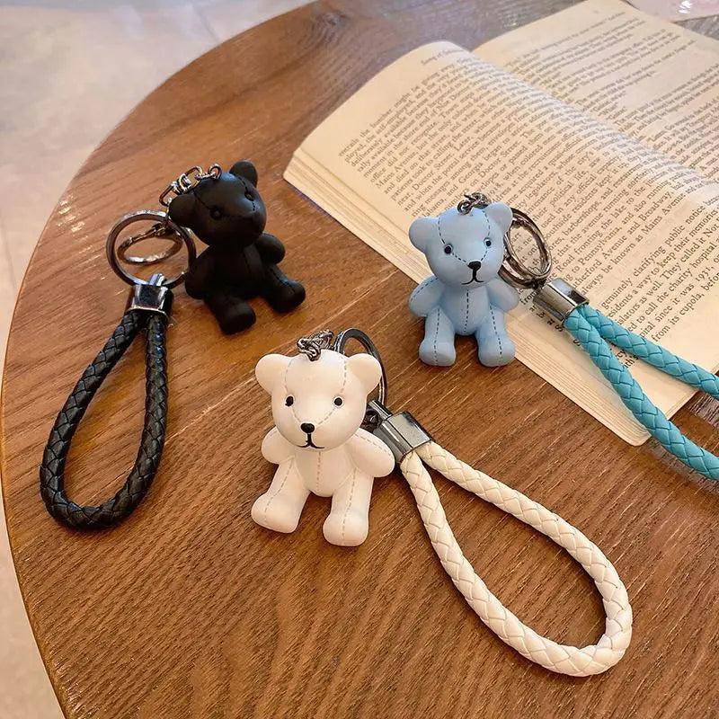 Valentine Christmas Gift Teddy Bear Key Chains Bag Pendant Charm Elegant Nordic Europe Vintage Sitting Doll Bear Wrist Keychain