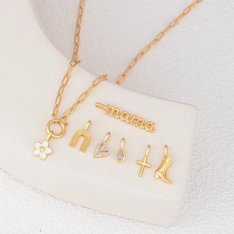 Fashion DIY Pendant Accessories Necklace Jewelry Gold Plated Cross Boot Flower WaterDrop Love MaMa Pendant Necklace