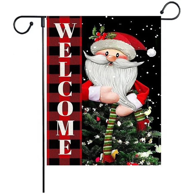 Christmas Garden Flag Courtyard Hanging Flag Outdoor 280GMS Polyester Double Sided Flag Customization