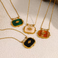 Most Popular 18K Gold Natural Stone Geometric Square Chain Plated Stainless Steel Fashion Choker Necklace