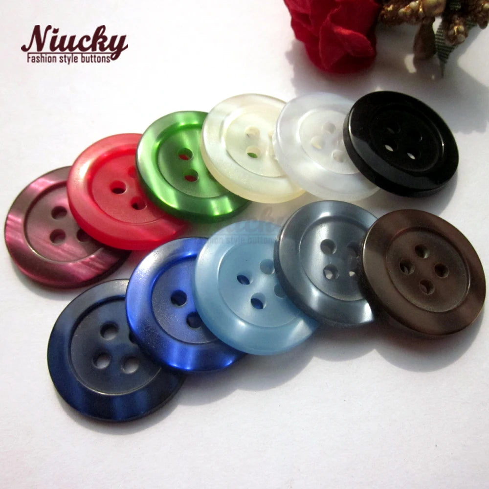 Niucky 15mm / 20mm Classic Foundation 4-Holes Broad Edge Resin Pearlescent Washable Flatback Coat Suit Buttons Uniforms