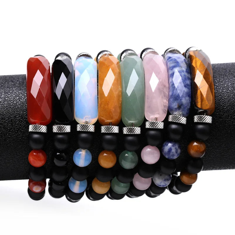 Handmade 8MM Gemstone Healing Fashion Jewelry Woman Custom Name Faceted  Crystal Bridge Bracelet Stone Beaded Bracelet for Man